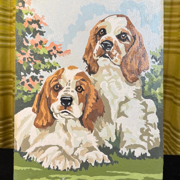 Vintage 1960s Spaniel dogs paint by numbers, unframed PBN - Picture 2 of 7